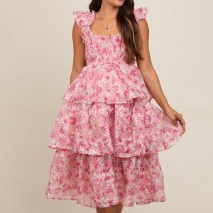 Pink blush merci floral smocked dress size M